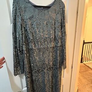 Betsy & Adam Sparkling Long Sleeve Dress - Silver